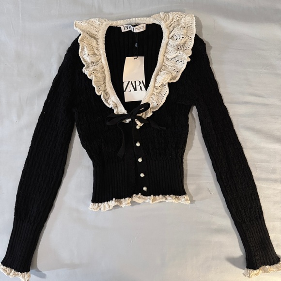 NWT Zara Mixed Ruffle Knit Collar Cardigan - Picture 3 of 5
